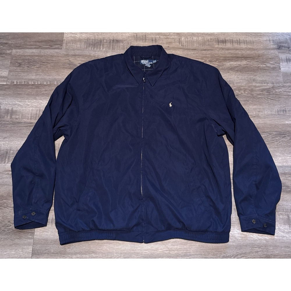 Polo Ralph Lauren Men's 2XLT Navy Bi-Swing Golf Windbreaker Jacket Plaid Lined